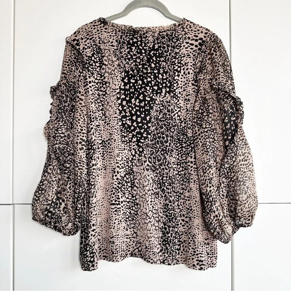 MAEVE ANTHROPOLOGIE Animal Print Blouse Jacquin Peasant Size Medium Mob Wife - Picture 4 of 9